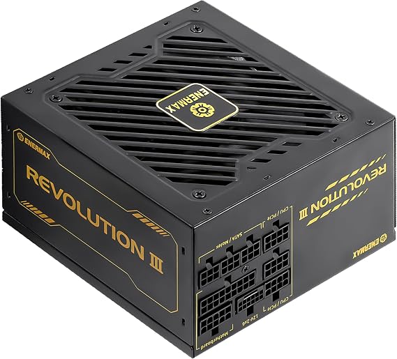 ENERMAX Revolution III 1000 - Fully Modular PC Power Supply - 1000 Watts - 80 Plus Gold - 600W 12V-2x6 Connector - 100% Japanese Capacitors - Sleeved Cables -