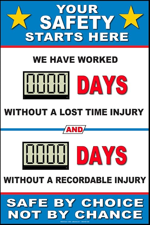 Digital Safety Scoreboard 24x36, Dual Day Counter, Battery, Safety Star | Full-size 24x36 battery scoreboard, No cord, Two counters, Tracks days without accident, Days since last incident