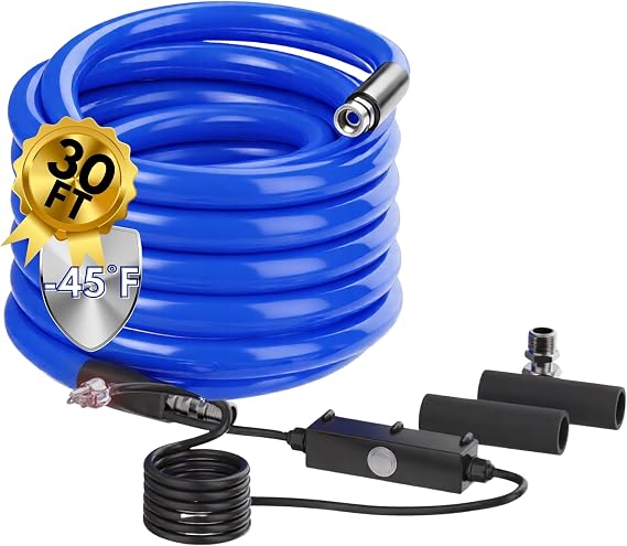 YOLENY 30FT Heated Water Hose for RV,45F Freeze Protection, Drinking Water Safe & BPA-Free, Energy Saving Thermostat, 5/8" ID Leak-Proof Fittings, Heavy Duty Winter RV Essentials