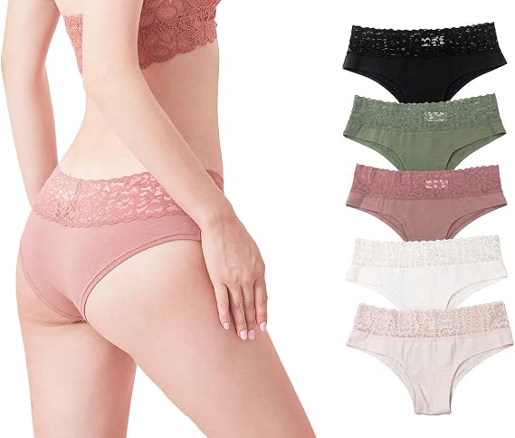 Luna & Sun Women Soft Stretch Sexy Hipster Bikini Panties Underwear with Lace