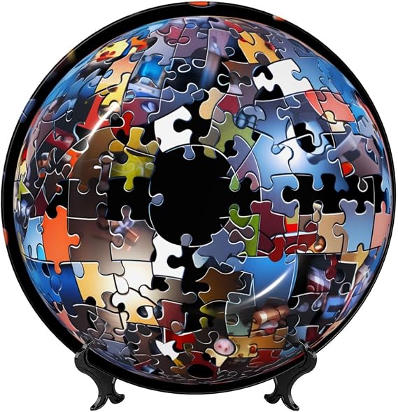 PHAYAH Color Block Puzzle Pattern Bone China Decorative Plate Ceramic Dinner Plates Crafts with Vertical Stand for Home Office Decor 7in
