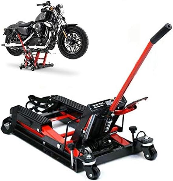 Motorcycle Jack 680 Kg, Scissor Lift, Robust Hydraulic, Black & Red, With Protected Cover, Sensational421