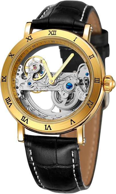 FORSINING Men's Unique Design Luxury Automatic Movt Popular Style Genuine Leather Strap Skeleton Watch