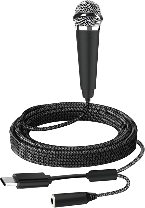 USB C Mini Microphone Karaoke, Portable ASMR Microphone for Android Phone/iPhone 15/Laptop/Mac, Wired Mic for Voice Recording, Singing, Interviews, Vlogs, YouTube, TIK Tok (Black)