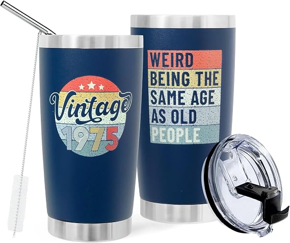 DLOCCOLD 50th Birthday Gifts For Men Tumbler 20oz - 1975 50th Cool Birthday Gift for Him 50 Year Old Men, Dad, Husband, grandpa - Present Turning 50 Year Old, Birthday Decorations Vintage 1975 Tumbler
