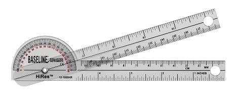 Baseline 12-1005HR Plastic Goniometer, Pocket Style, Hires 180 Degree Head, 6" Arms