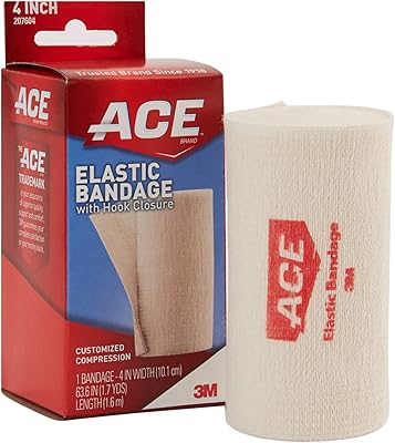 ACE 4-Inch Elastic Bandage with Clips, Beige, Adjustable Compression Wrap for Injuries, Sprains, and Strains, Washable and Reusable Support Bandage