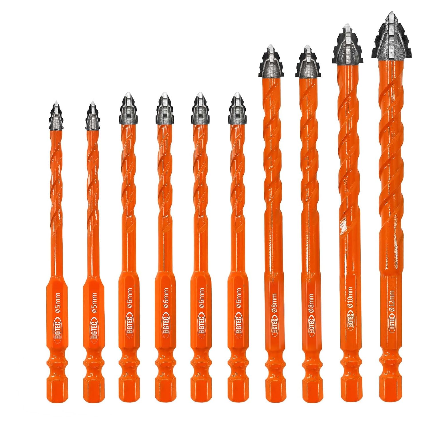 BGTEC Serrated Carbide Masonry Drill Bit Set - 10PCS 5  26  48  21012MM Multi-Purpose Wood Drill Bits for Masonry, Wood, Plastic, Brick, Tile, Glass, Concrete & Marble