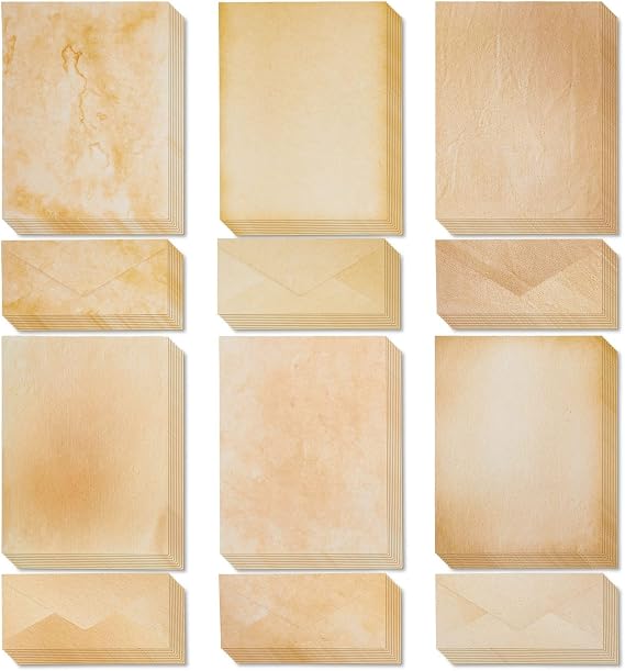 48 Pack Vintage Style Stationery Paper and Envelopes Set, 96 Piece Stationary Set for Writing Letters, Party Invitations, Scrapbooking, Penpal, Calligraphy (21.5 x 28 cm)