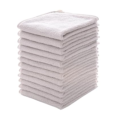 MUKIN Baby Washcloths Set - 12 Pack 12x12 Inches Microfiber Coral Fleece Face Towel for Newborns, Infant, Toddlers or Kids. Ultra Soft and Absorbent wash Cloth for Baby Gray