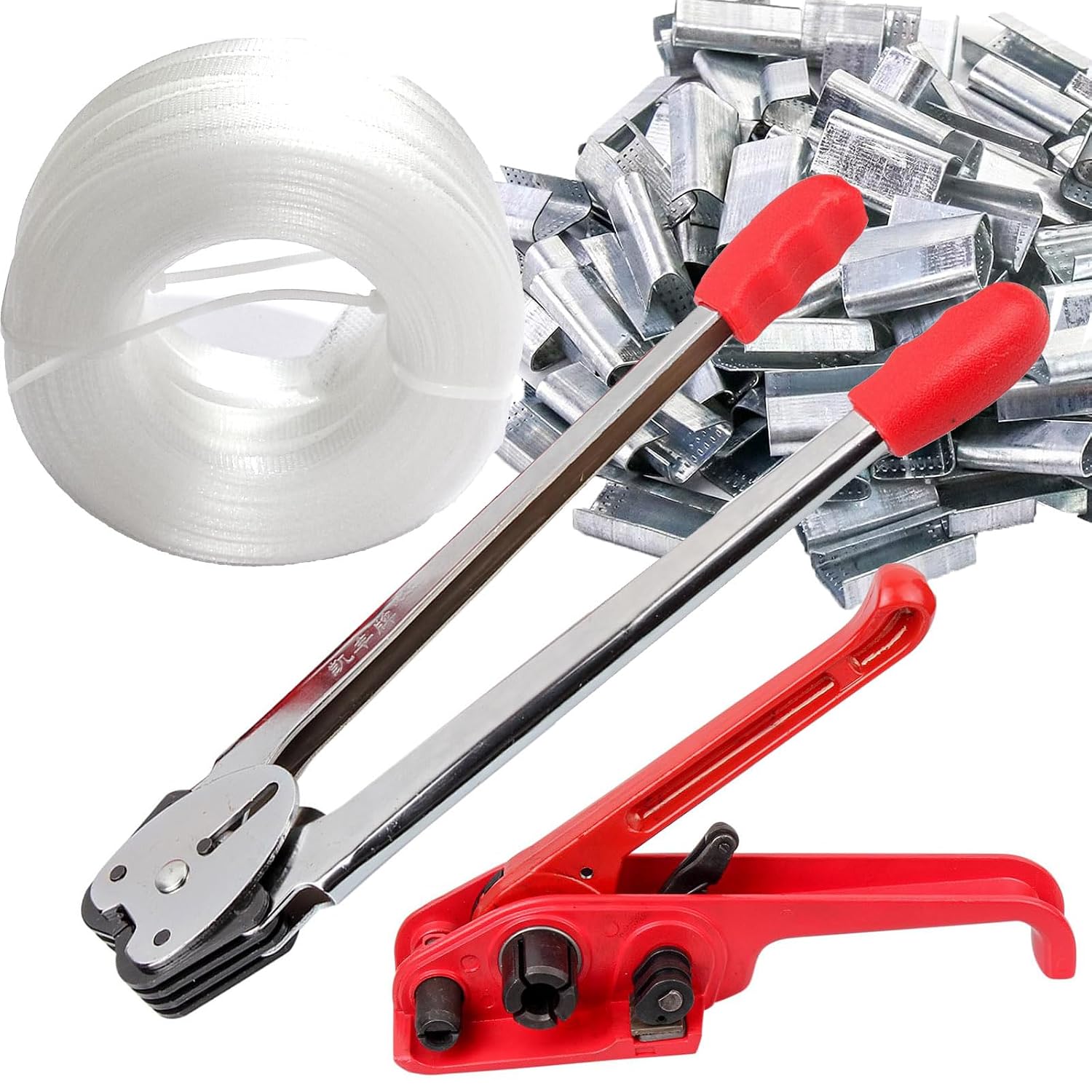 Complete Pallet Banding Kit with Tensioner & Sealer – 13mm x 100m Strapping Band  50 Metal Seals – Heavy-Duty Packaging Tool for Secure Shipping, Moving, Storage