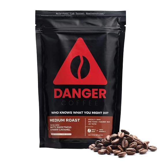 Danger Coffee Whole Bean by Dave Asprey | Mold Free, Medium Roast | 10.9 oz