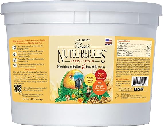 LAFEBER'S Classic Nutri-Berries Pet Bird Food, for Parrots, 3.25 lb