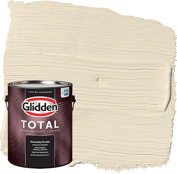 Glidden Total Exterior Paint & Primer All-in-One, Heavy Cream/Off-White, Satin, 1 Gallon