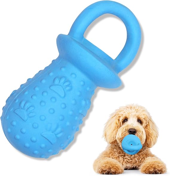 Latex Chew Dog Toys, Novelty Squeaky Pacifier Dog Toys, 5.2" Durable Pacifier Dog Chew Toys for Small and Medium Dogs(Blue,1Pcs)