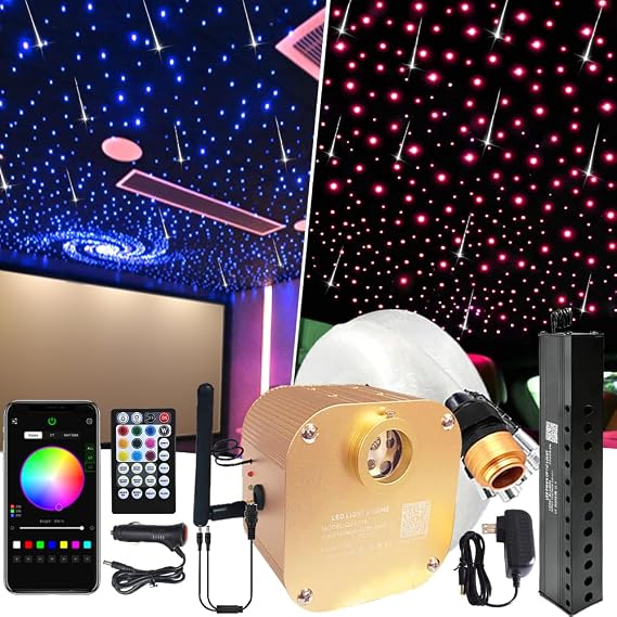 FIREWORK Meteor+ 16W RGBW Starlight Headliner Kit, 550pcs*0.03in*13.1ft/4m Fiber Optic Star Lights for Car Home Ceiling with Music Mode & Bluetooth APP/Remote Control