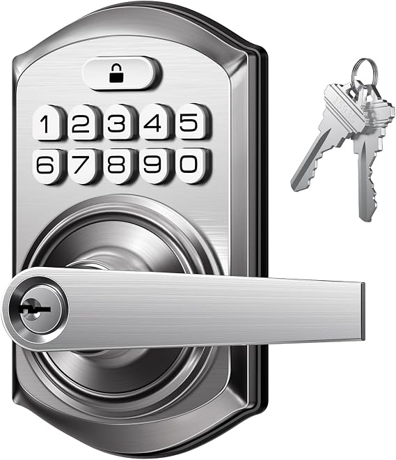 TEEHO TE004 Keyless Entry Door Lock Handle with Keypad, Satin Nickel