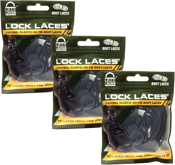 Lock Laces Heavy Duty Elastic No Tie Boot Laces, 3 Pair Pack