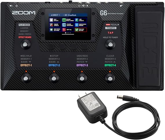 Zoom G6 Multi-Effect, For Guitars, Equipped with 135 Different Effects, IR Loader, Built-in Drum Machine/Looper, Touch Operation, AC Adapter Included