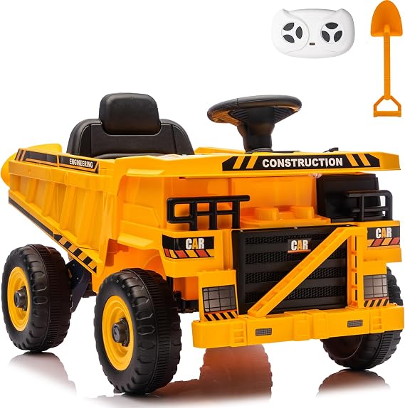 12V Kids Ride On Construction Truck, Electric Toy Car w/Parental Remote