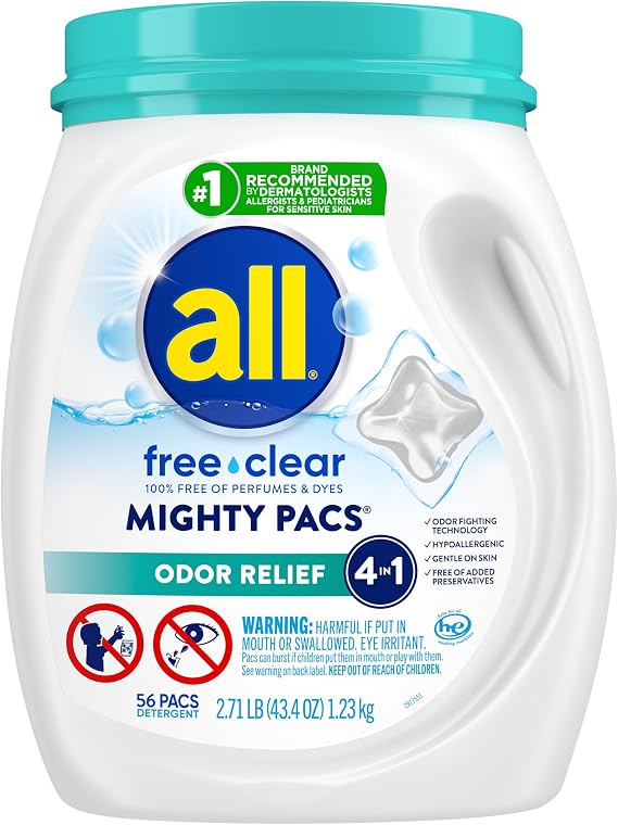 all Laundry Detergent MIGHTY Pacs for Sensitive Skin, Odor Relief, 56 Count