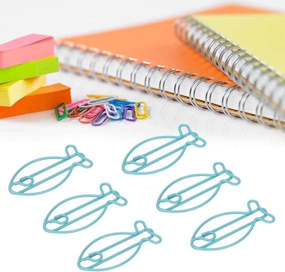 Jeanoko 100PCS Shaped Paper Clips Fish Shape Metal Paper Clips Portable Office Clips for File Classification Document Organizing
