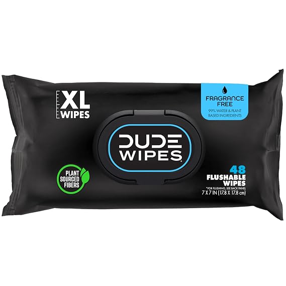 DUDE Wipes Unscented Adult Flushable Wet Wipes, Sensitive Skin, 48 Count