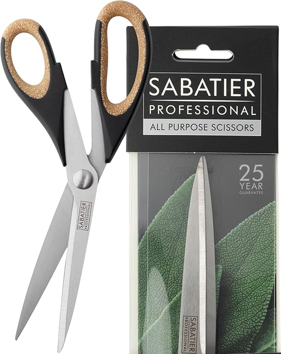 Sabatier Professional 25cm Heavy Duty All Purpose Scissors - Ultra Sharp Plain Edge Blades & Comfortable Soft Grip Handles with Cork Effect. Multifunctional Scissors for General Use. Dishwasher Safe