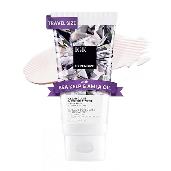 IGK Expensive Clear Gloss Top Coat, High Shine Hair Gloss, Travel 1.7 Oz | Glass Hair Gloss Treatment, Smooths Frizz for a Polished Finish, Revives Color-Treated Hair, Vegan + Color-Safe