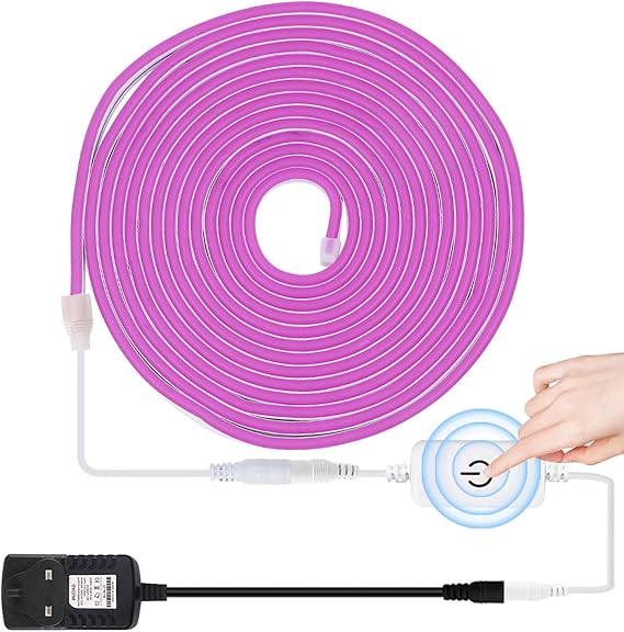 Dimmable LED Neon Light Strip Kit, 4m Purple Neon Rope Light + ITOUCH Dimmer Switch + 12V DC Power Supply, Flexible and Waterproof for Home DIY Commercial Decor [Energy Class F]
