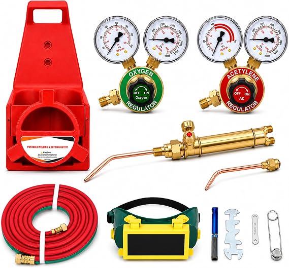 Welding Brazing Cutting Torch Kit, Long Pipe Brass Nozzle Oxyacetylene Torch Kit with Gauge And Oxygen Acetylene Tank, Professional Portable Welding Torch Kit (Cutting Torch)
