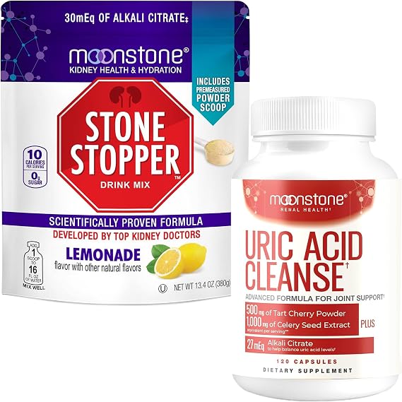 Moonstone Stone Stopper Drink Mix, 30-Day Supply Lemonade + Uric Acid Bundle