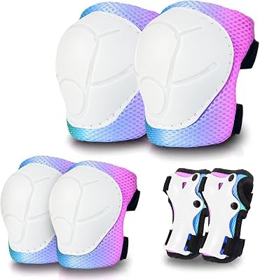 Skateboard Pads KidsYouthAdult Shield Elbow Pads and Wrist Guards Protective Gear,Strong Double Straps&Adjustable Easy-Fix Clips for Skateboarding,Rollerblading,ScooterRoller,Skating,Bicycle