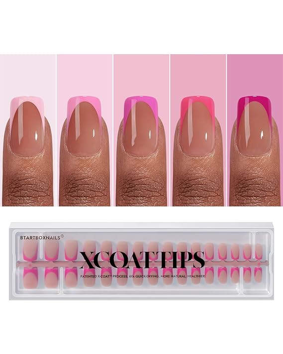BTArtboxnails XCOATTIPS French Tip Nails Brighter Pastel and Pink Square