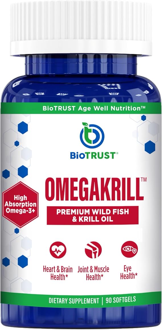 BioTrust OmegaKrill EPA & DHA Omega 3 Supplement, Fish and Krill Oil to Provide Support for Joint, Heart, Brain, Eye and Skin (30 Servings)