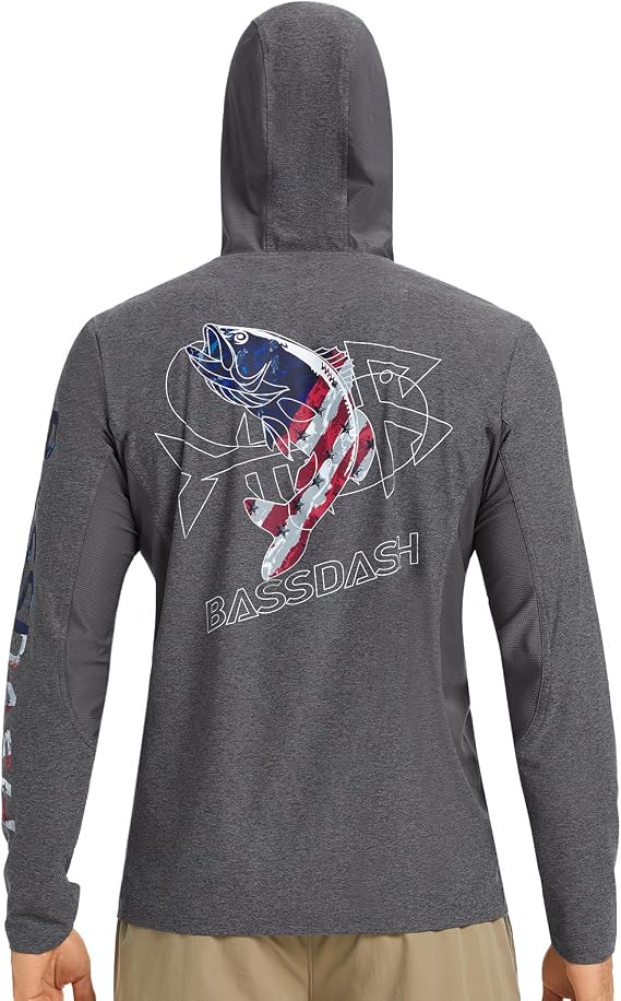 BASSDASH Mens UPF 50+ Graphic Fishing Hoodie Shirts UV Sun Protection Long Sleeve Moisture Wicking Performance FS48M
