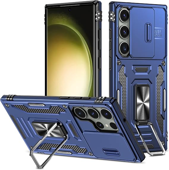 for Galaxy S23 Ultra Case with Camera Cover Stand 2 Layer Heavy Duty,Blue