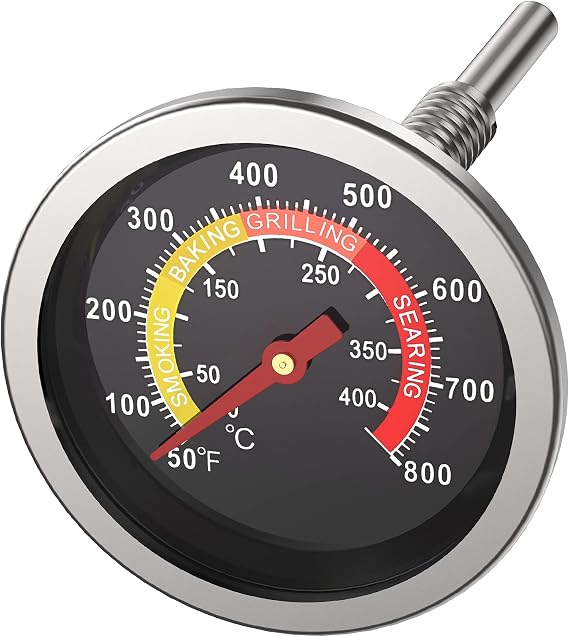 Grill Temperature Gauge, 2.36", Grill Thermometer for Various Types of Grills, Durable & High-Temperature Resistant, BBQ Thermometer with 4 Visible Colored Zones (Silver)
