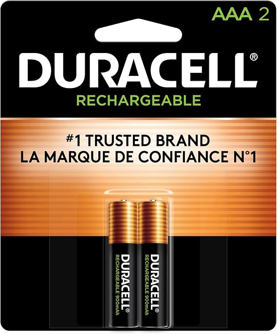 Duracell Rechargeable AAA Batteries, 2 Count (Pack of 1), Triple A Battery for Long-lasting Power, All-Purpose Pre-Charged Battery for Household and Business Devices
