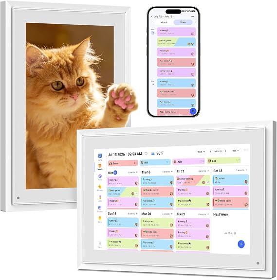 10.1 Inch Digital Calendar+Digital Picture Frame, 2026 Desk Calendar Smart WiFi Planner & Chore Chart, IPS HD Interactive Touchscreen Display Gifts for Women Men, Gifts for Mom Dad
