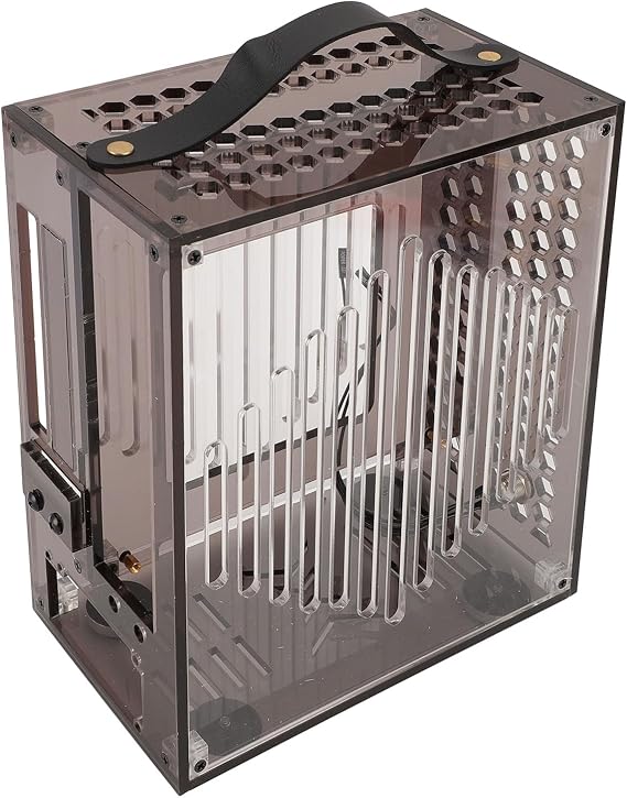 Miniature ITX PC Case, 23x20.5x12cm Desktop Computer Gaming Case, 360 Degree Open Hollow Airflow Case, DIY Desktop ITX Chassis (Black)