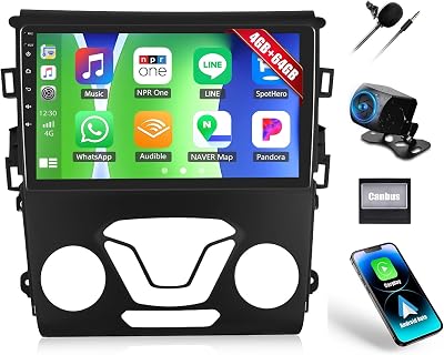 4G64G Car Stereo for Ford Fusion Radio 2013 2014 2015 2016 with Wireless CarPlay Android Auto Android 15 Head Unit 9 Touch Screen Car Radio Bluetooth 5.0 GPS WiFi RDS FM 16EQ HD Backup Camera