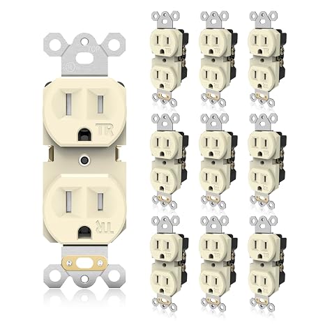 TOPELER Standard Ivory Receptacle Outlet, 15A/125V/1850W, Tamper Resistant Wall Outlets for Residential & Commercial Grade, 2-Pole, 3-Wire, Self-Grounding, UL Listed, 10 Pack
