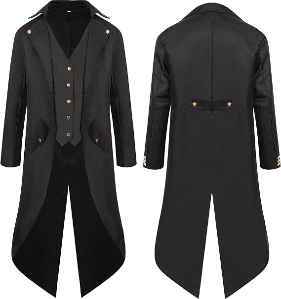 Coaplay Medium and Long Retro Tuxedo Men's Clothing, Medieval Men's Punk Style Clothing