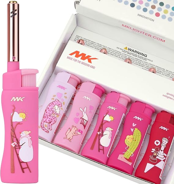 MK Lighter Collectors Edition Refillable Candle Multipurpose Jet Flame Butane with Long Wand for Indoor & Outdoor Use Gift Couples Friends Family (Polar love-5PC)