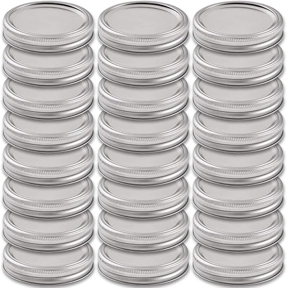 Newk 24-Piece Wide Mouth Mason Jar Lids and Bands, Reusable Metal Canning Lids with Silicone Gasket, Fits Ball, Kerr & More Jars (24 Lids & Bands, 86mm/3.38", Silver)