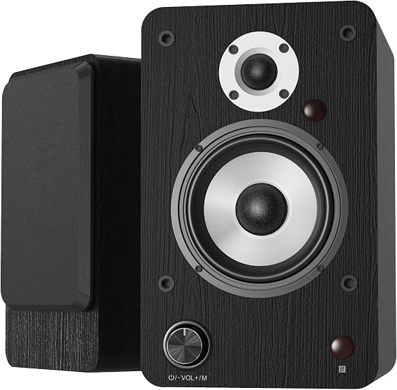LONPOO 100W Hi-Fi Powered Bookshelf Speakers - Bluetooth 5.3 Active Monitors with 1" Silk Tweeter & 4" Aluminum Woofer, DSP Audio Optimization for TV, Record Player & Home Theater