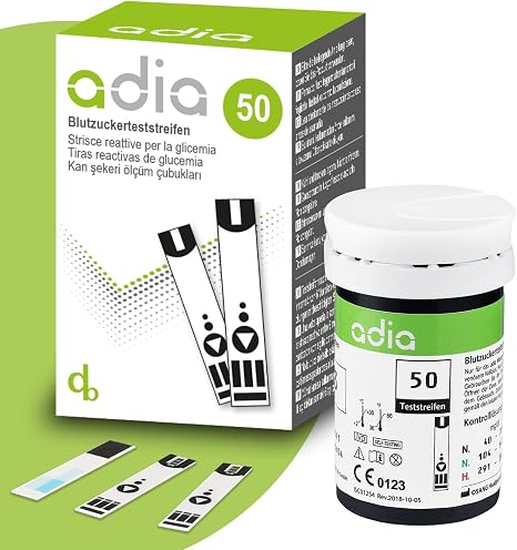 adia Blood Glucose Test Strips - Pack of 50 - The Cheap and Easy Blood Glucose Measurement for Blood Sugar Control for Diabetes