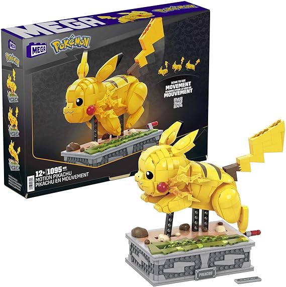 Mega Pokémon Movable Pikachu build set, Bendable Joint Toy Set HGC23 with 1095 Compatible Blocks and Parts