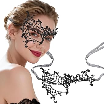 Hoshin Masquerade Mask for Women, Lace Half Face Venetian Masks with Peacock Feathers Mardi Gras Party Masks Costume